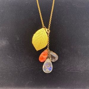 Gemstone and gold leaf necklace